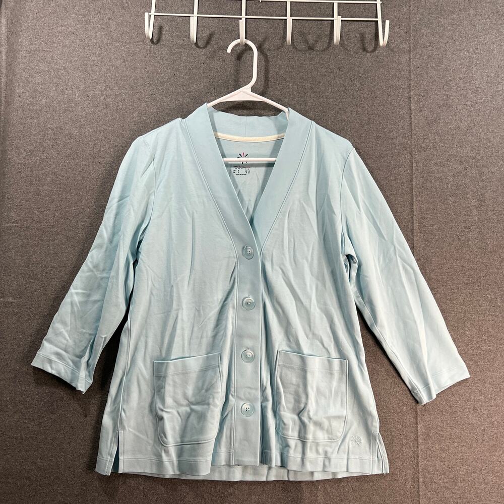 Isaac Mizrahi Live! Essentials Pima Cotton Cardigan Chilled Blue Size Small